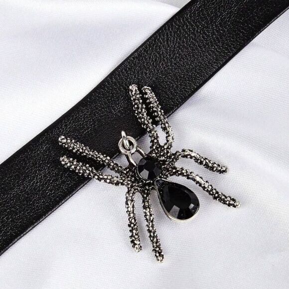 Y2K 90s Halloween Goth Punk Emo Lolita Vamp Black Spider Choker Necklace - Picture 6 of 6